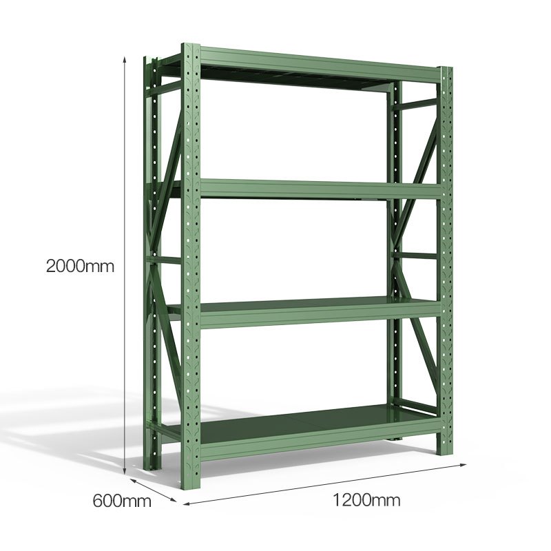 尔迈 仓储货架置物架货物仓库钢制中型展架 2*1.2*0.6m 300kg/层 军绿色