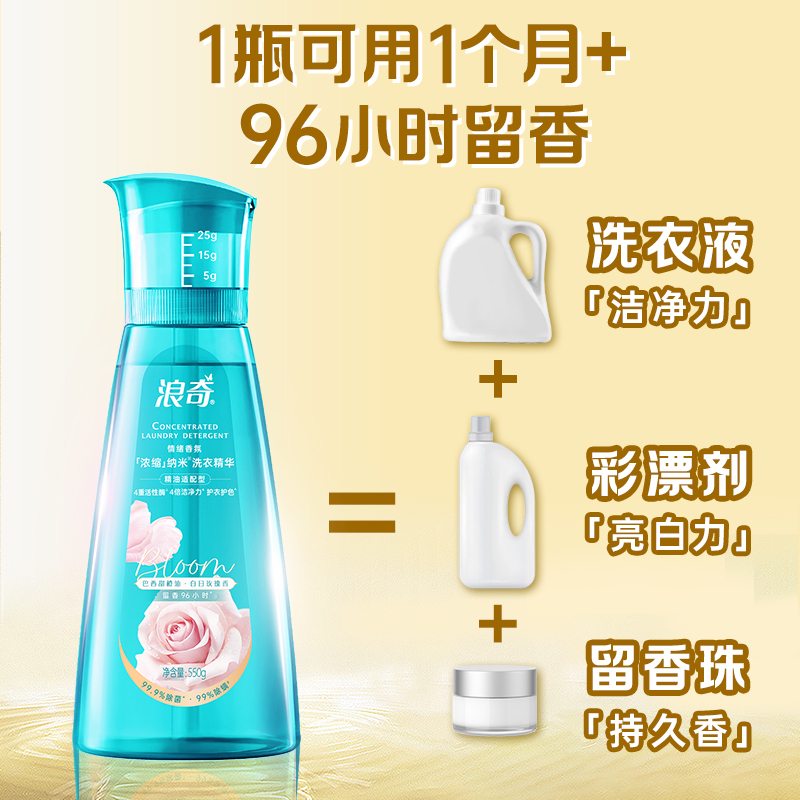 浪奇(Lonkey) 白日玫瑰香薰纳米洗衣液浓缩洗护550g 除菌除螨去污渍 15分钟快洗持久留香高清大图