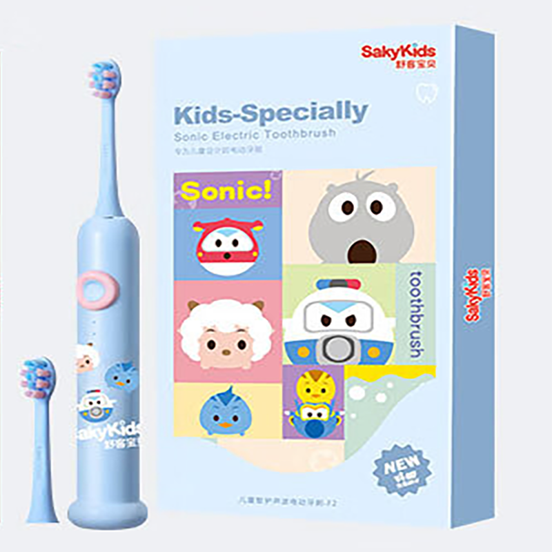 舒客(Saky)儿童电动牙刷软毛护龈F2蓝色款一个机身+两个刷头