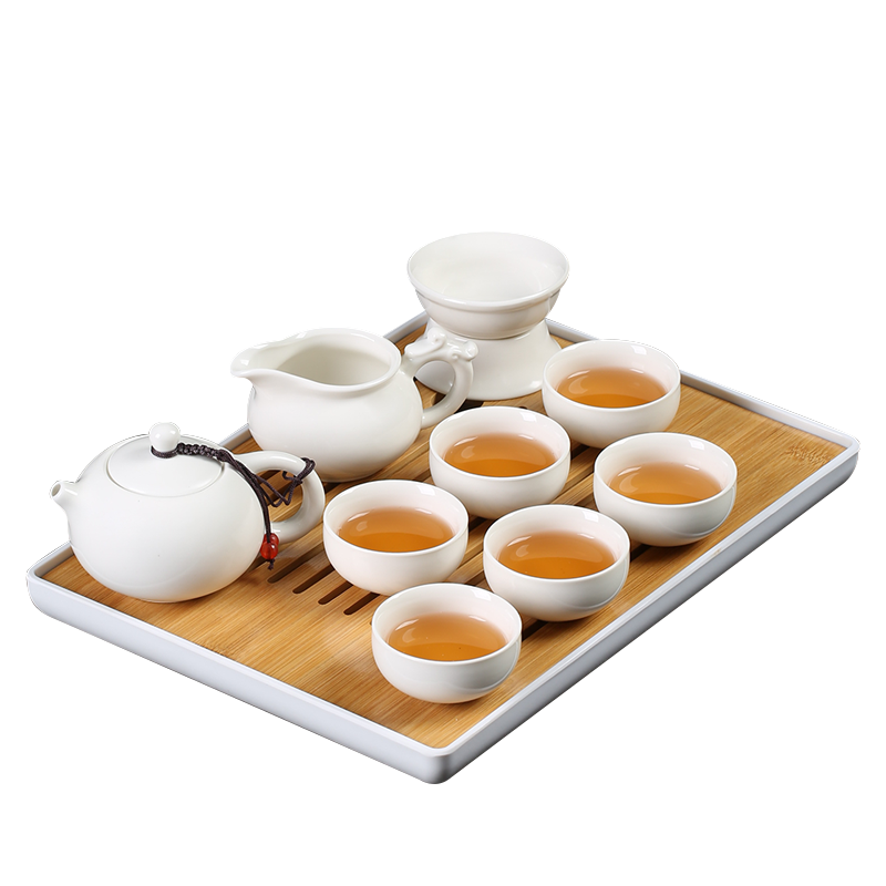 苏氏陶瓷整套陶瓷功夫茶具套装茶杯便携竹制干泡茶盘储水茶台茶道 月牙白