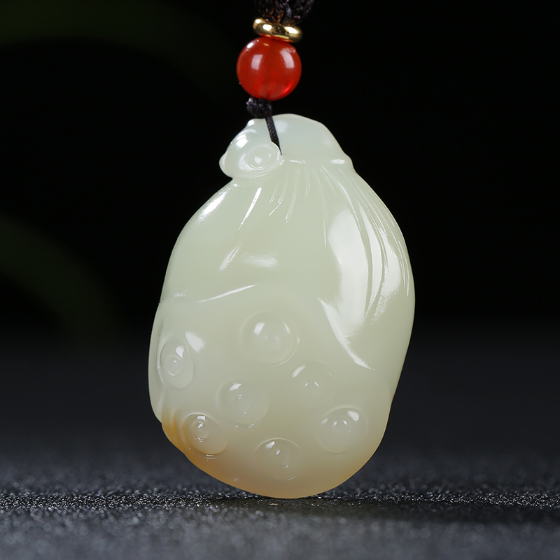 [福运连连]新疆和田玉吊坠玉佩糖白玉莲蓬挂件玉坠天然玉石且末