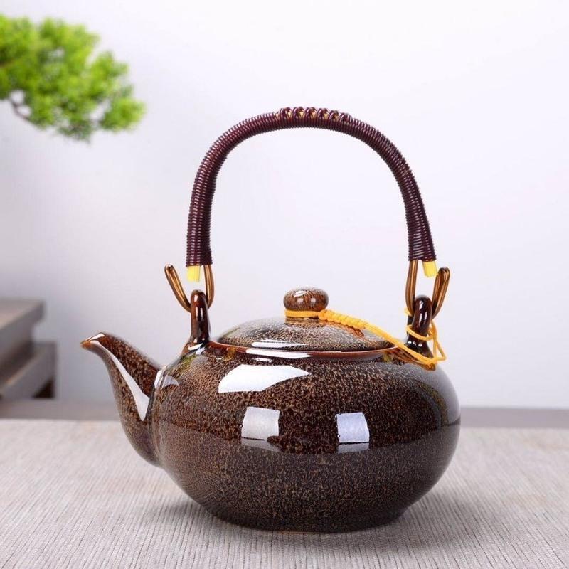 茶壶窑变提梁壶复古家用陶瓷茶杯凉水壶大号水壶大容量泡茶壶茶具提梁