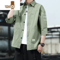 YANXU夏季薄款工装七分袖衬衫外套男士短袖宽松休闲衬衣寸 2XL145-165斤 绿色