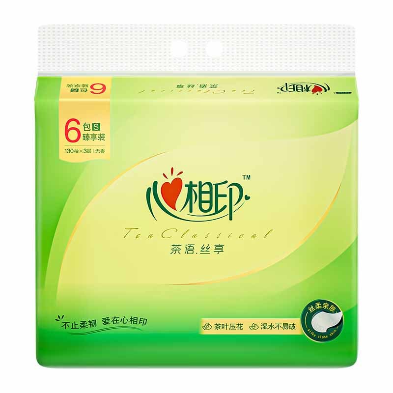 心相印抽纸茶语丝享三层塑装家用纸面巾130抽*12包DT15130