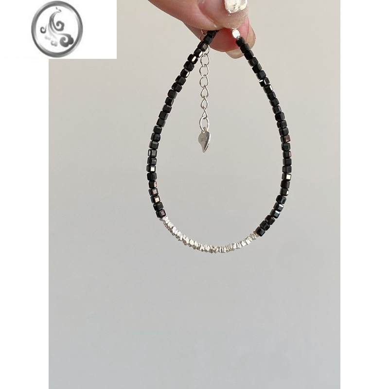 JiMi渡川酱925银银简约小众高级感黑晶石碎银子手链手串ins时髦百搭潮高清大图