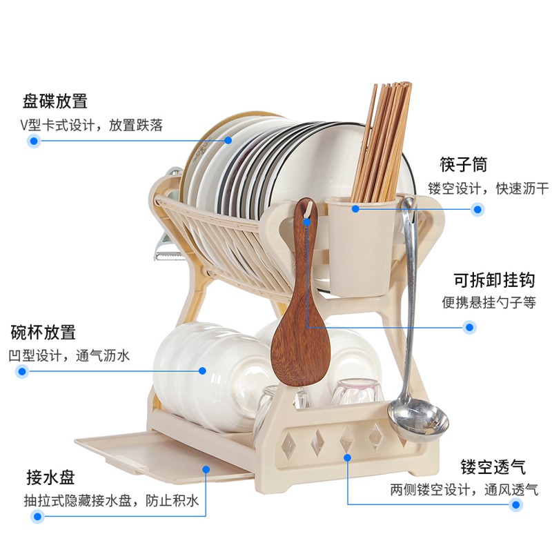 厨房碗筷收纳盒放碗沥水迷你碗柜架餐具家用多功能碗碟双层置物架收纳层架 三维工匠高清大图