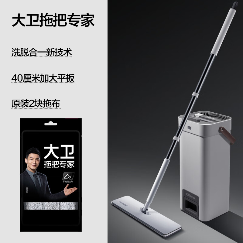 大卫 大卫免手洗带桶平拖拖把-1杆2替换布 Z9-3
