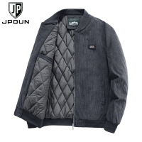 JPDUN吉普盾男士夹克冬季加绒灯芯绒夹克男装棒球领保暖外套 XXL 深灰色