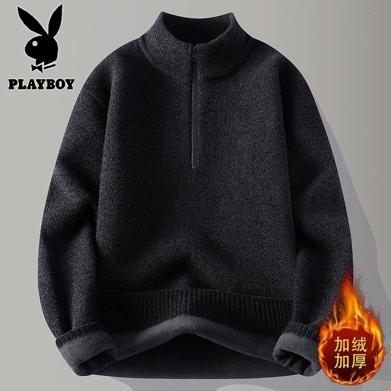 花花公子新款高品质【新款】2025年冬半高拉链领针织毛衣男 黑色 180