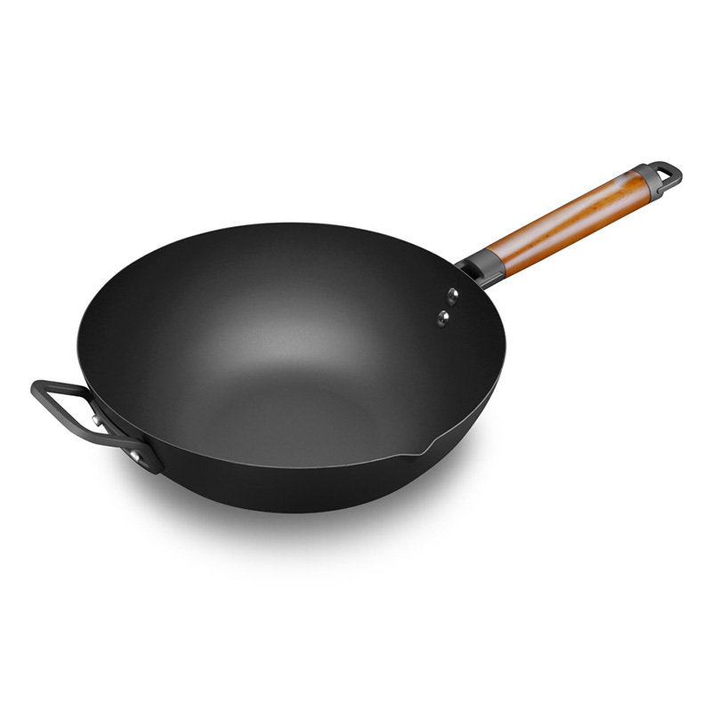 不锈纯铁轻炒锅 CTN3205-5 木质手柄锅盖不锈纯铁炒锅32cm（单位：个）