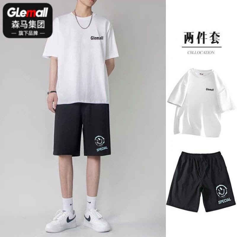 [套装]森马集团旗下GLEMALL夏装新款男休闲T恤短袖短裤两件套潮图片