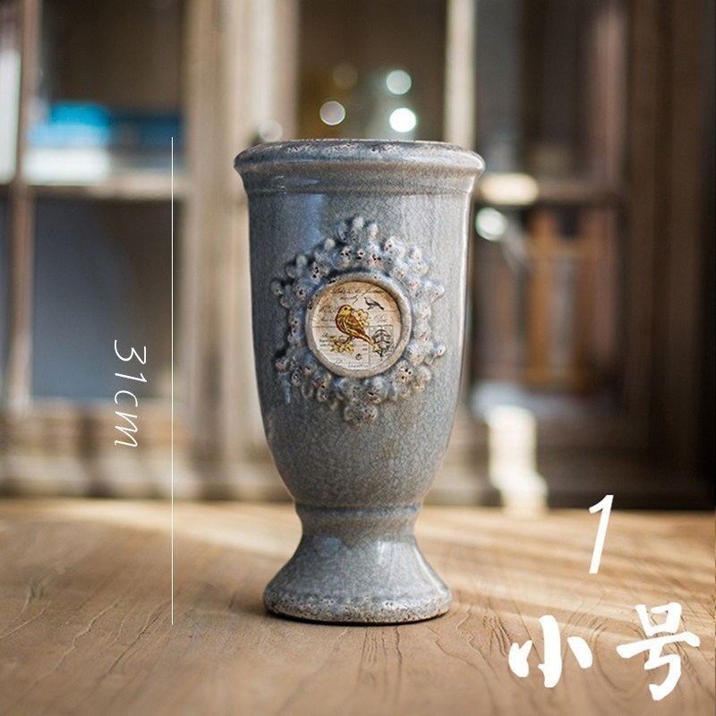 美帮汇美式乡村陶瓷花瓶 花器 花柱花台冰裂纹艺术装饰台面摆放 4高清大图