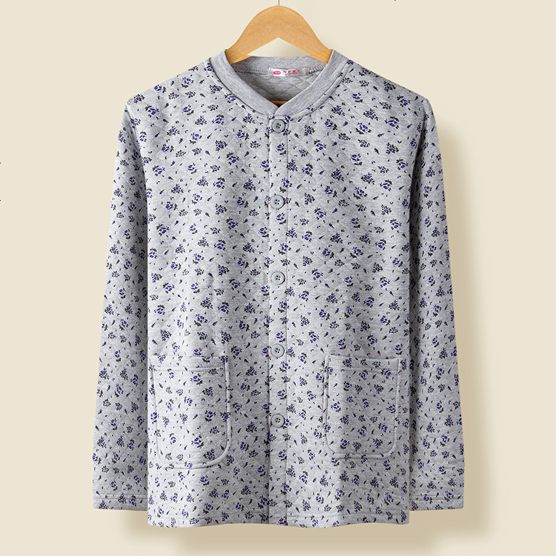 2019老年人保暖内衣女单件上衣三层夹棉加厚妈妈棉大码开衫对襟秋衣