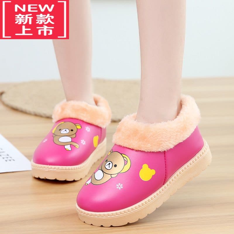 可莉允儿童保暖雪地鞋男女童家居防滑棉鞋小中大童包跟小孩毛口雪地靴图片