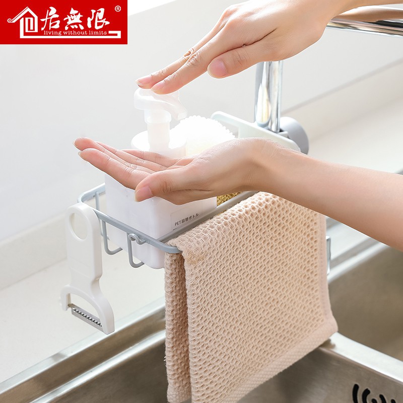 厨房用品水沥水架多功能家用下水池抹布架收纳挂篮水龙头置物架收纳层架 三维工匠高清大图
