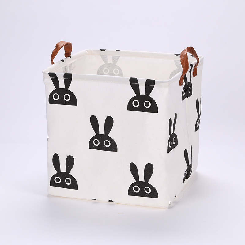 家用布艺方形棉麻收纳脏衣篓脏衣篮折叠特大号放脏衣服的收纳筐 方形小兔子32*32*32