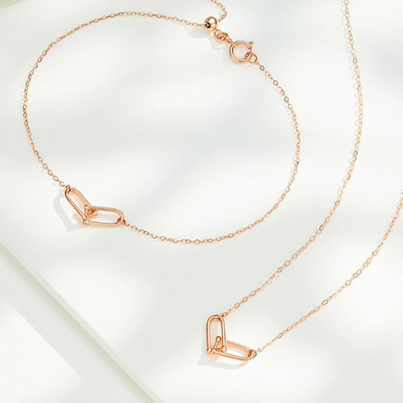 潮宏基马蹄扣18k金套链坠链玫瑰彩金项链锁骨链简约