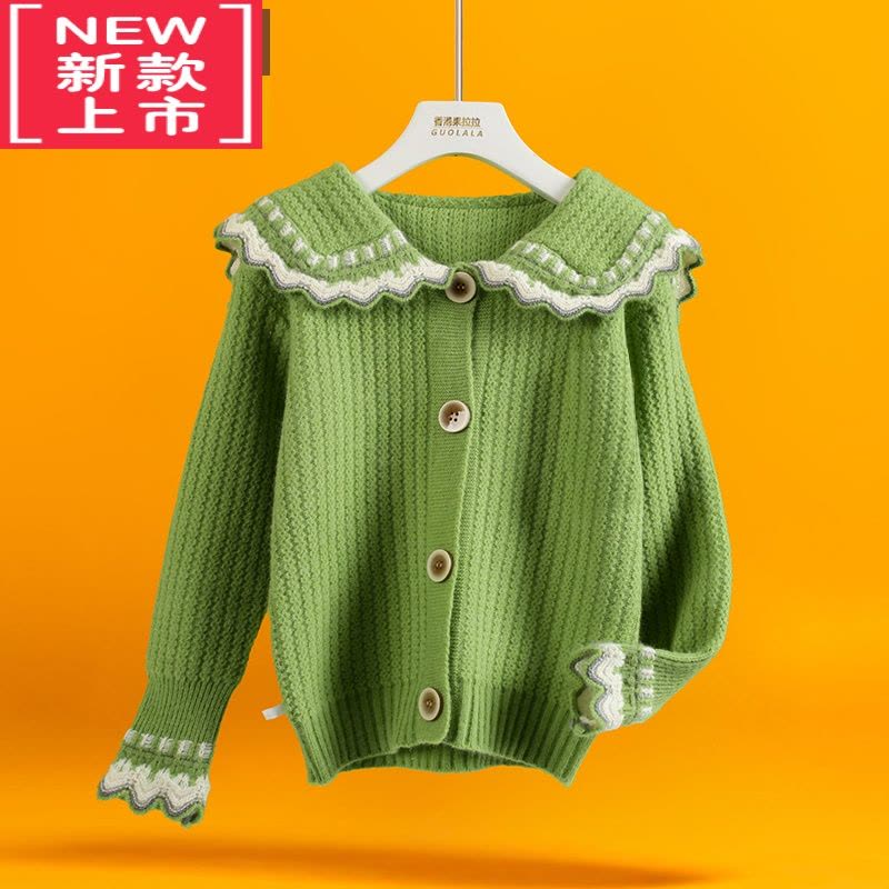 可莉允2022秋冬季新款女童红毛衣开衫洋气娃娃领针织外套儿童中大童春装图片