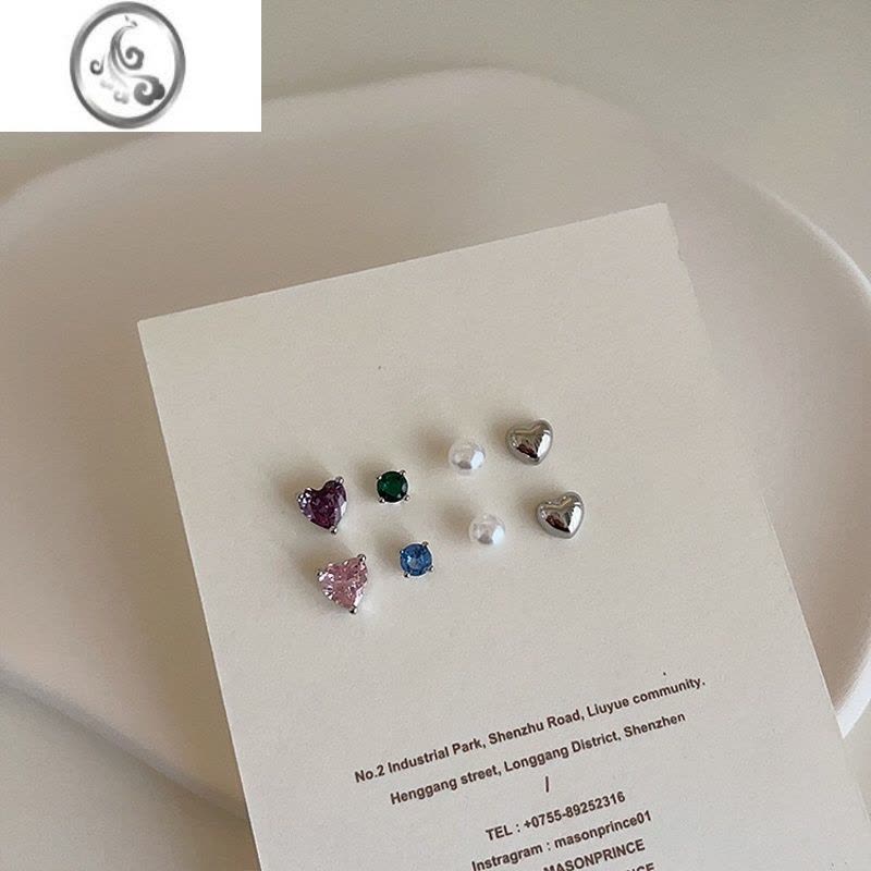 JiMi[浪漫至上]粉色爱心金属珍珠耳钉套装ins小众简约百搭气质耳饰图片