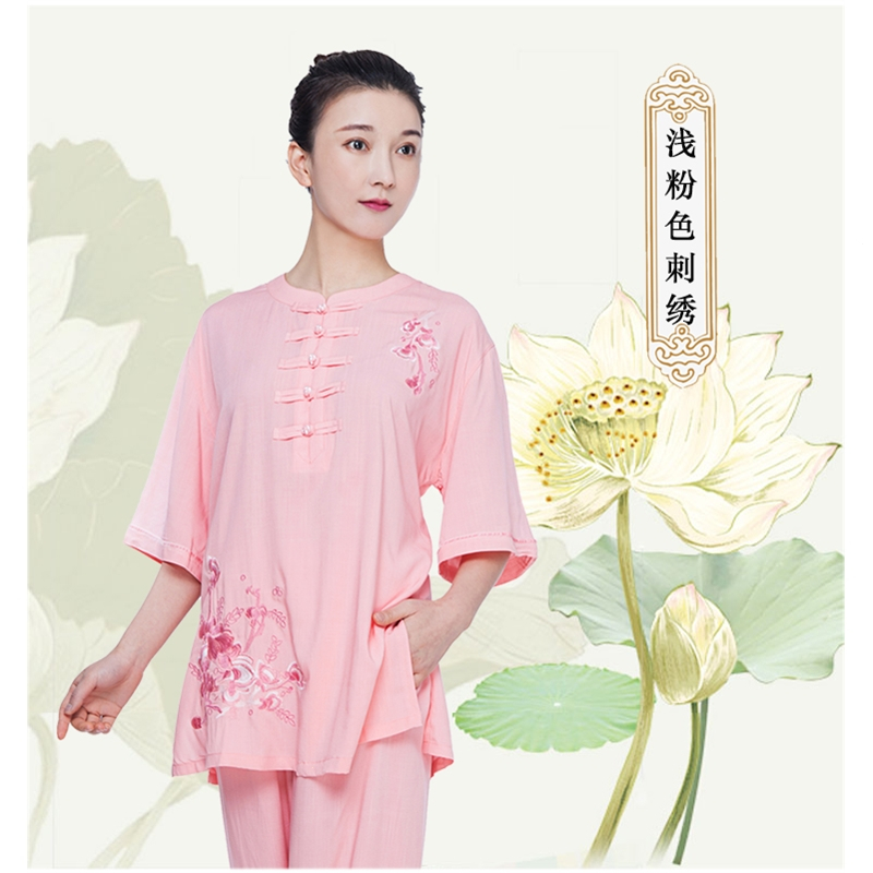 太极服女飘逸棉麻亚麻女装太极拳练功服夏季服装薄款短袖