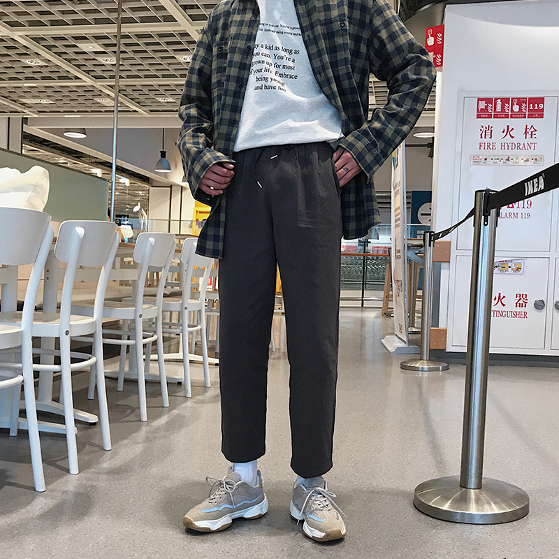 夏季薄款九分裤男纯色简约阔腿休闲裤男直筒百搭潮男裤子青年