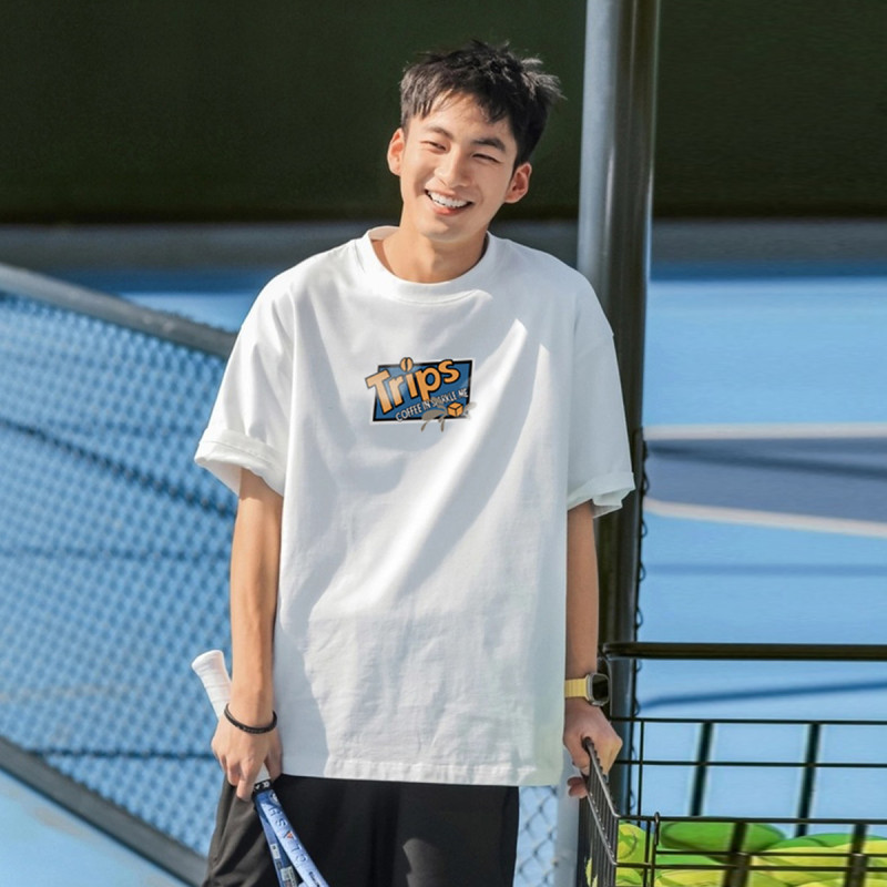 [1.5折价28元]唐狮夏款短袖T恤男短袖男士短袖T恤男前胸印花圆领短袖T恤