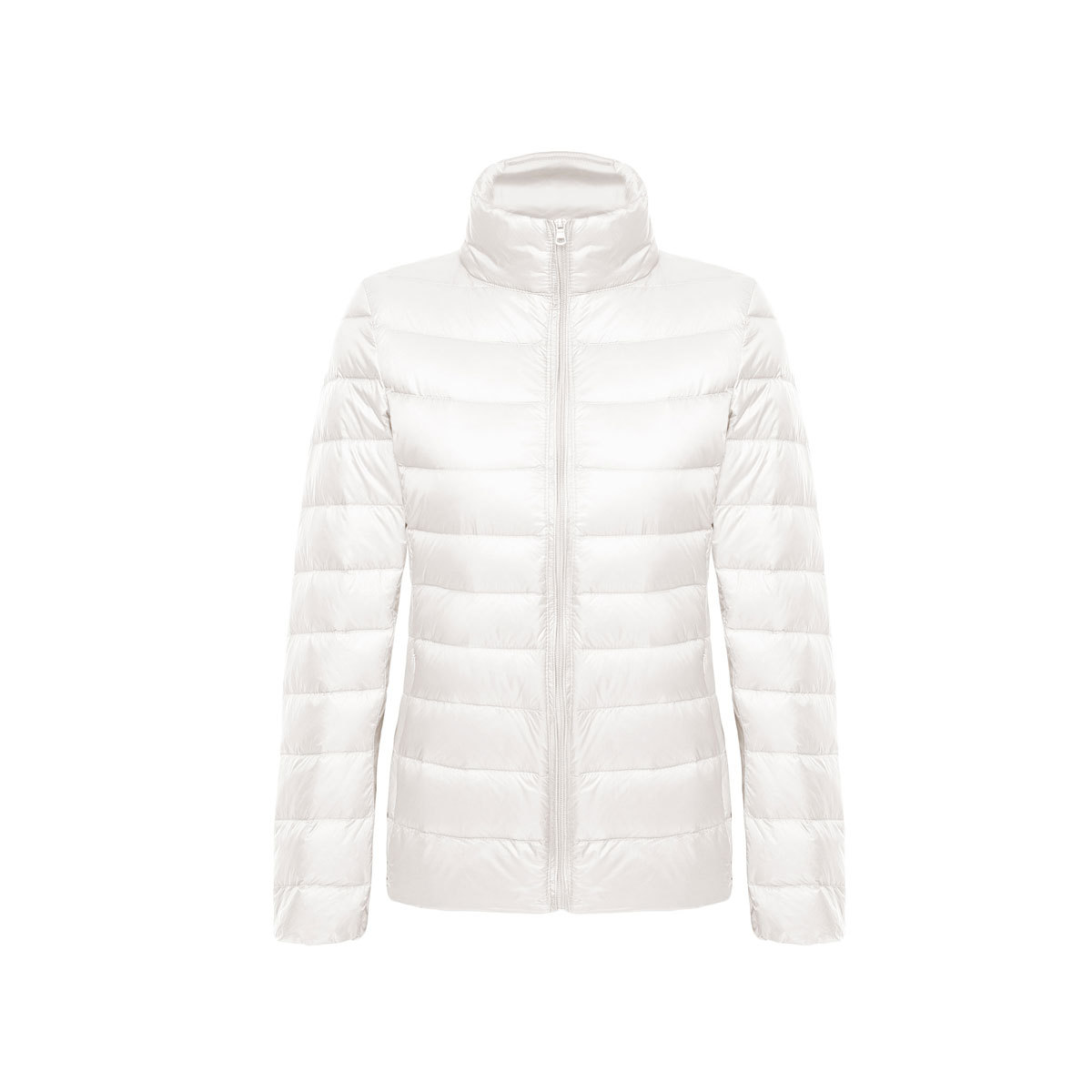 女式简约羽绒纯色女立领女装轻薄款羽绒服女士加大码_745402 纯白 XL