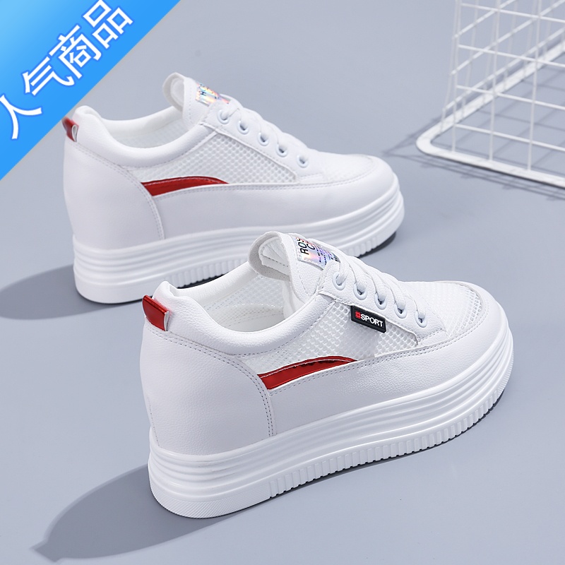 SUNTEK内增高小白鞋女鞋显瘦韩版百搭松糕厚底女网鞋2023夏季透气轻便鞋高清大图