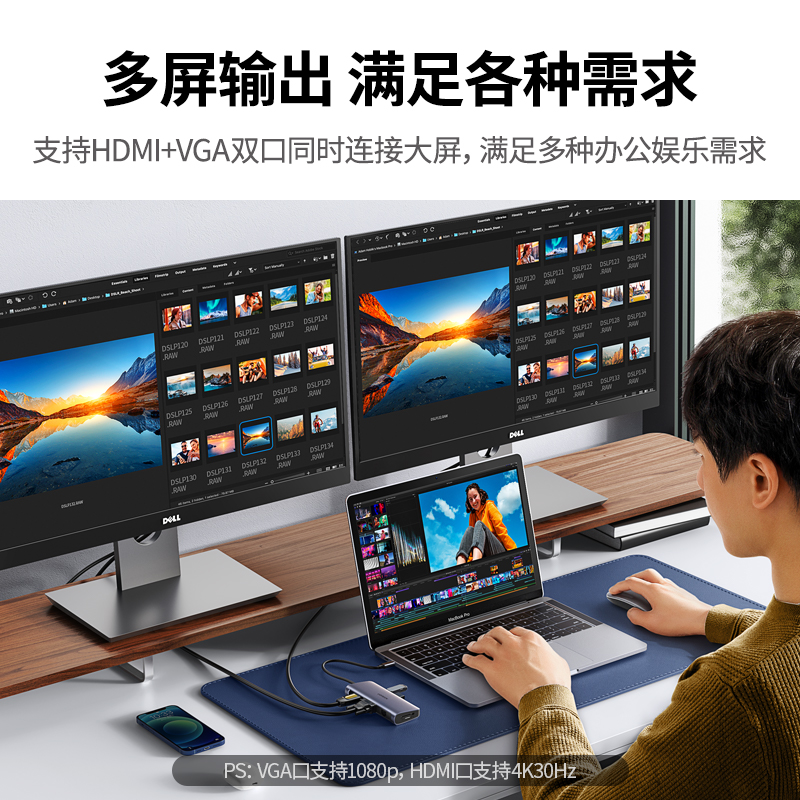 绿联 Type-C转HDMI/VGA转换器 USB-C扩展坞PD充电 USB3.0转接头高清大图