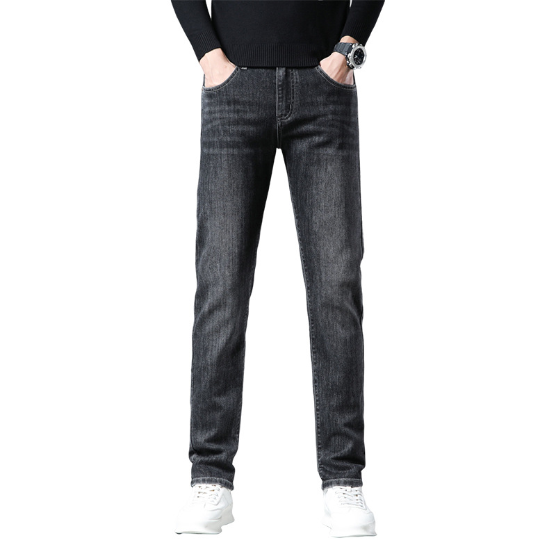 特色洗水工艺男士修身牛仔裤秋冬季新品抗皱耐磨小直筒裤时尚轻奢高清大图