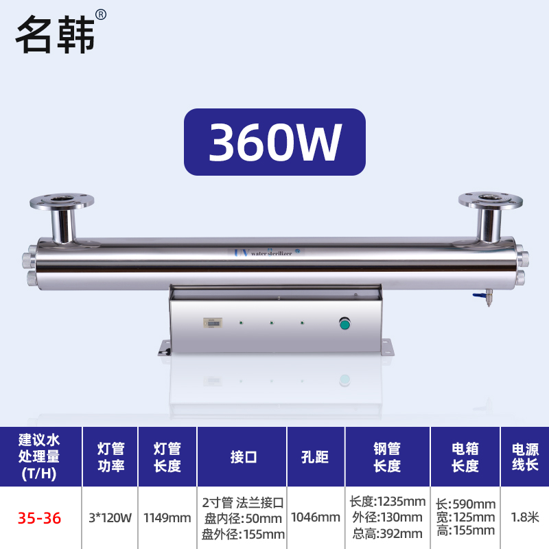 名韩紫外线杀菌消毒器过流管道式UV灯净水家用1572自来水处理设备高清大图