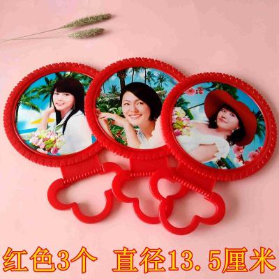 复古圆镜老式化妆镜悬挂式镜子挂墙宿舍便携小镜子梳妆台式镜家用 红色3个[直径13.5cm]