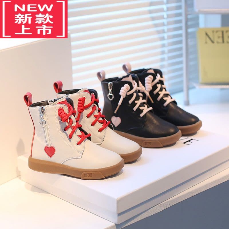 可莉允女童马丁靴爱心亮片儿童短靴加绒棉靴2022冬新款保暖雪地棉图片