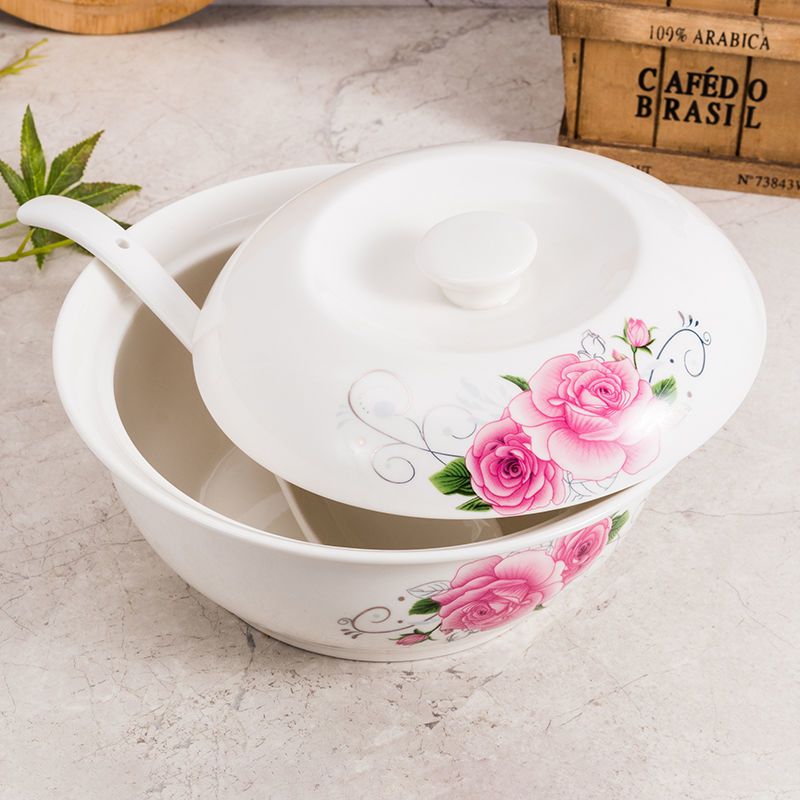 我爱我家 1个8英寸汤古送1大勺(无盖) 加厚大汤碗汤古汤盆菜盆带盖品锅陶瓷餐具中式创意大碗配大汤勺