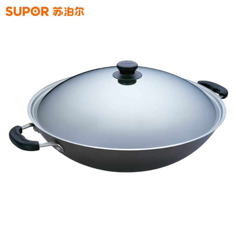 苏泊尔(SUPOR)炒锅真不锈铸铁无涂层老式双耳炒菜锅精铁尖圆底爆炒锅 40cm 精铸铁锅( 不锈钢盖)fc40e1高清大图