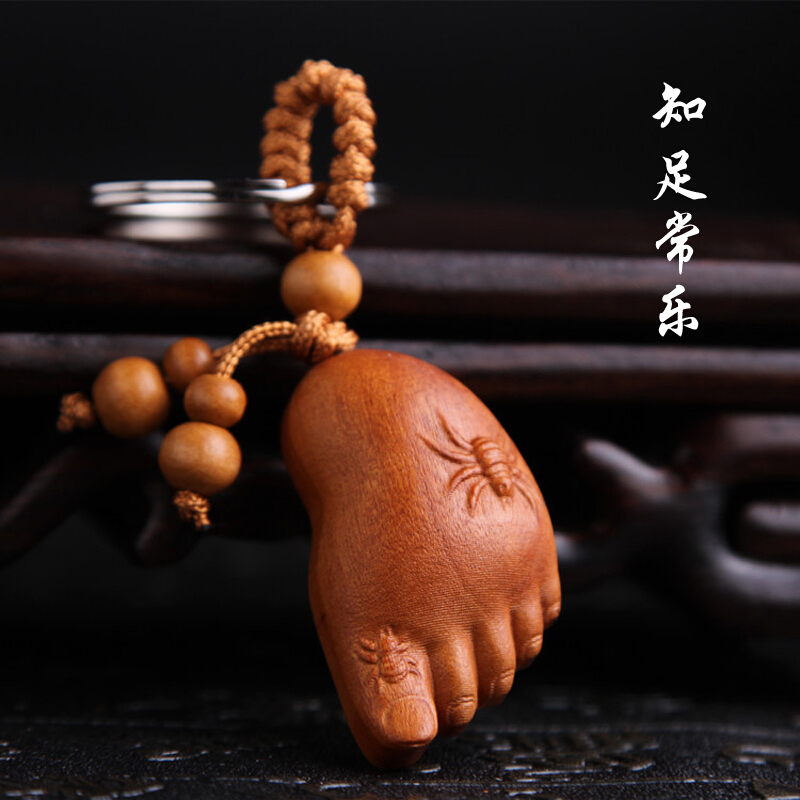 桃木挂件护身随身招财貔貅平安符坠刻工艺品木钥匙扣