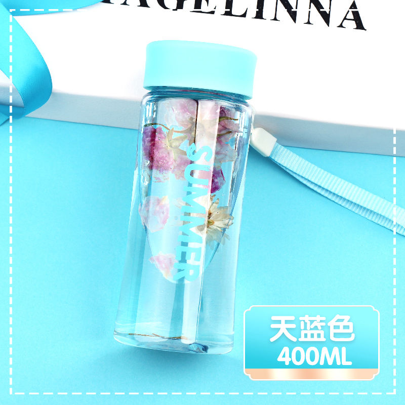 水杯ins女学生韩版可爱杯子男水壶瓶儿童塑料杯小孩大容量太空杯 1504天蓝色(新款特价400ml)