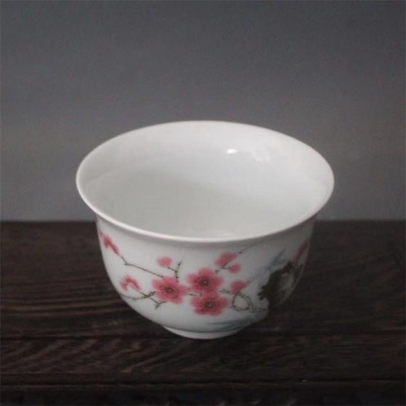 美帮汇景德镇仿古陶瓷珍品水点梅花杯子家居装饰桌面摆件收藏茶具高清大图
