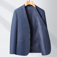 品牌春季薄款男式西服免烫修身纯色百搭蓝色西装休闲单西 185/XXL 蓝色