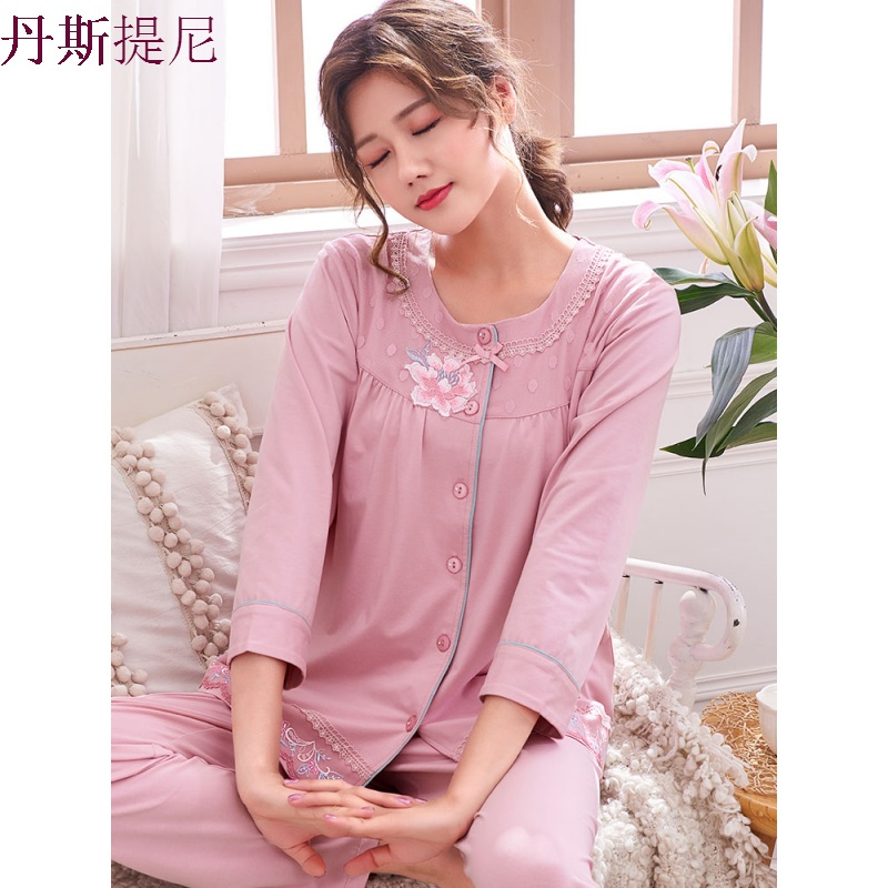 莫代尔棉睡衣女春秋季纯棉七分袖薄款家居服女夏全棉中年妈妈套装