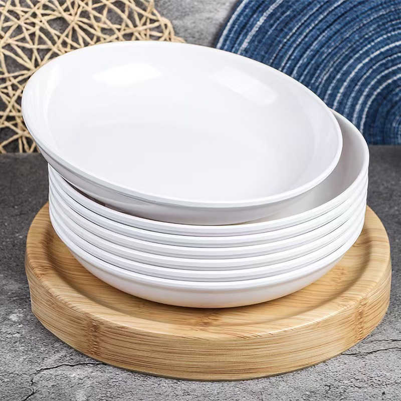 山水本色 食品级耐高温密胺盘子深盘圆盘 8寸 个高清大图