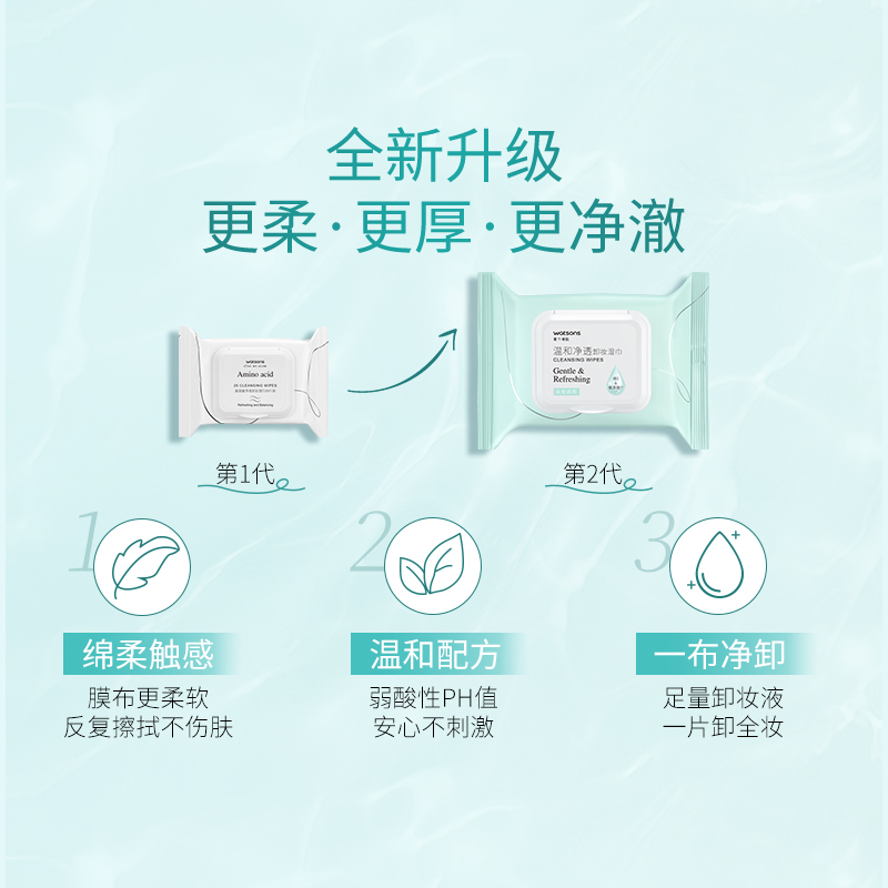 屈臣氏温和净透卸妆湿巾(常规款)25片装高清大图