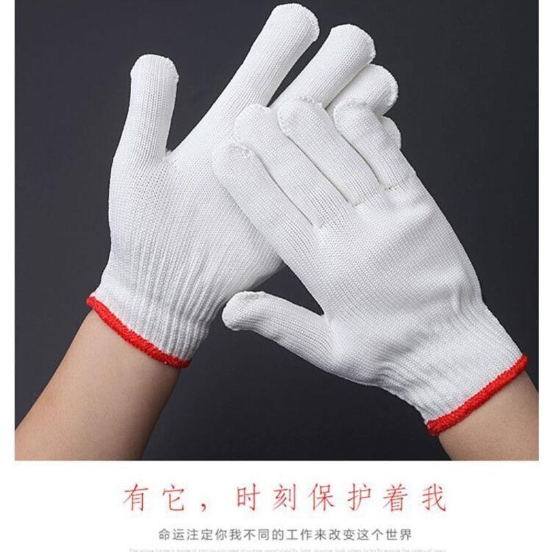 尼龙手套劳保耐磨加厚带胶手套多种规格花纱白色棉纱批发线手套 400克纯白尼龙 12双()