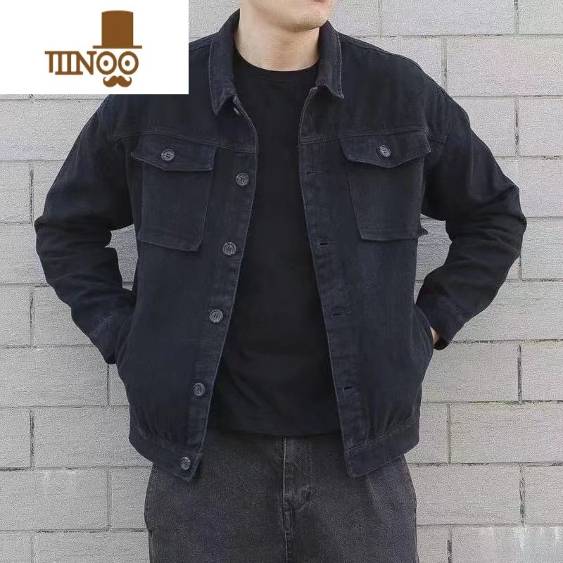 YANXU夹克男高端翻领工装上衣中年秋装男士休闲宽松耐磨牛仔外套高清大图