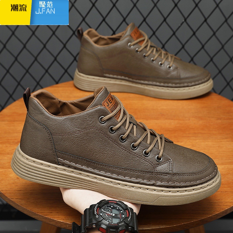 聚范秋季男鞋2024新款夏厨房防水防滑板鞋男士休闲皮鞋子黑色工作耐磨高清大图