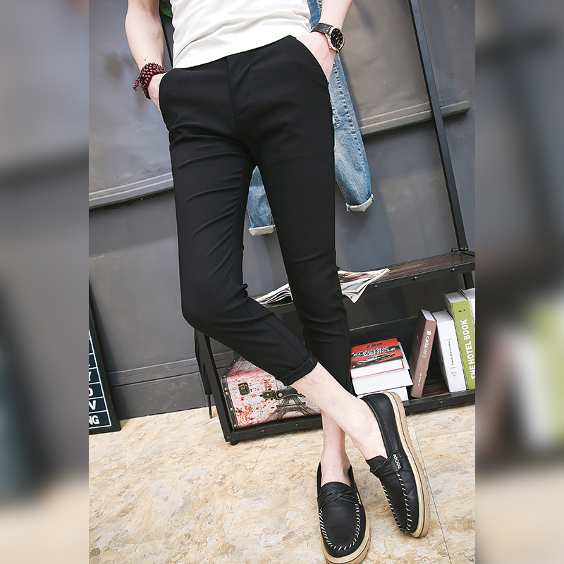 夏款型师裤子 夜店时尚个性修身九分裤男小脚弹力休闲裤男9分裤