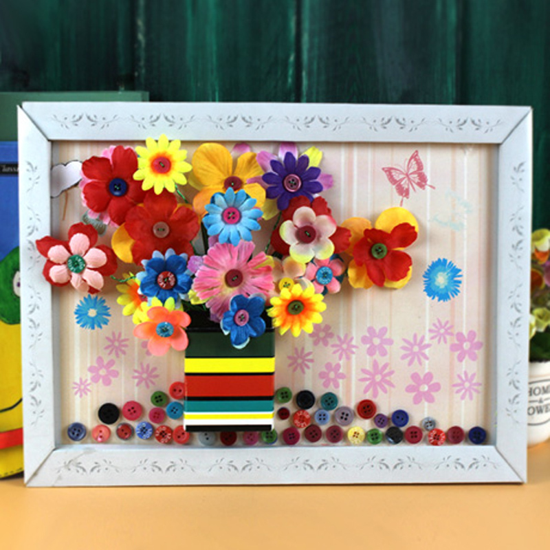教师节艺术插花纽扣画相框 diy手工材料包 宝宝幼儿园儿童扣子贴画粘贴