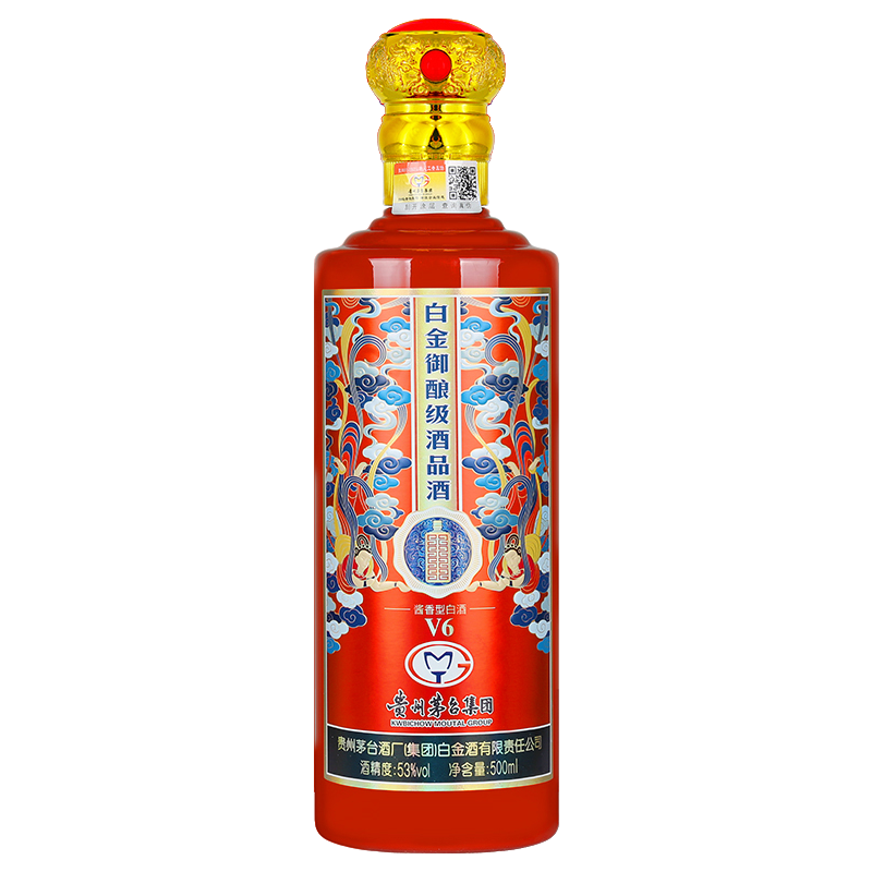 贵州茅台集团 白金酒业 白金酒 53° 白金御酿酒品酒V6酱香型 白酒 500ml*6