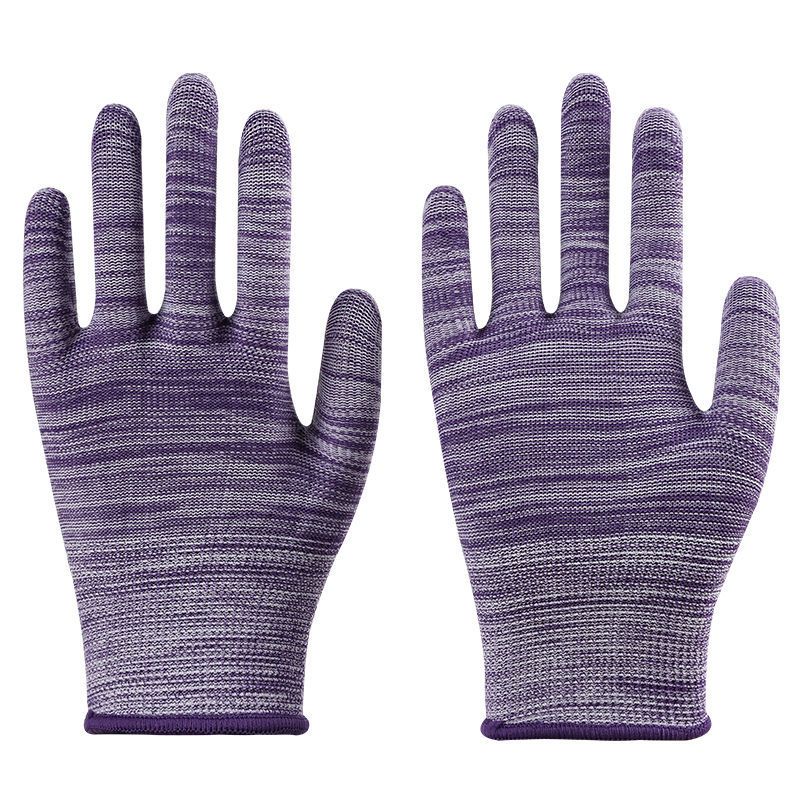 条纹薄款尼龙纱线透气工作手套劳保耐磨弹力开车防晒男女防护手套 s码