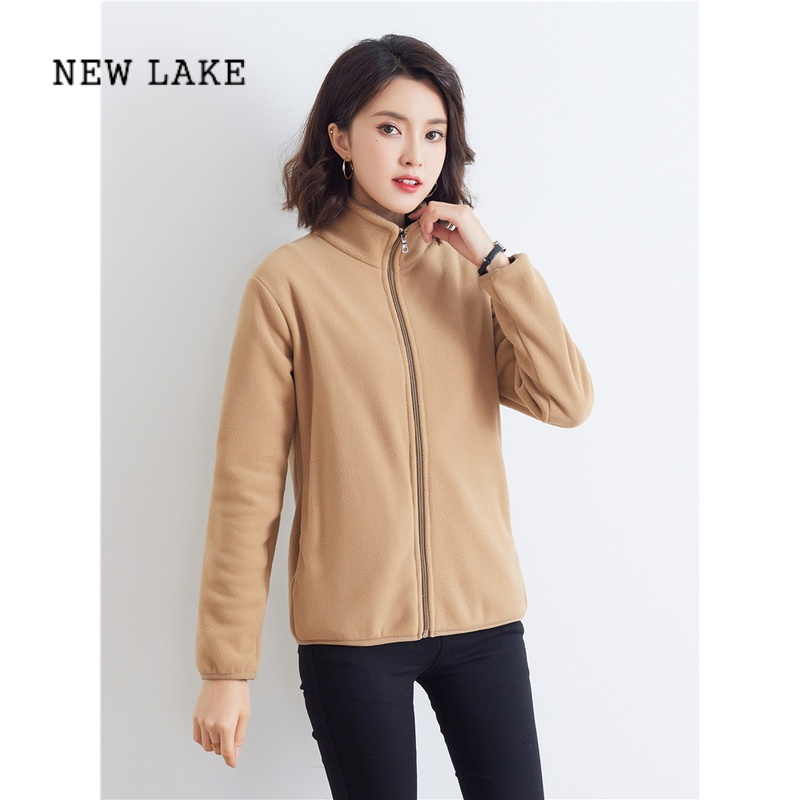 NEW LAKE新款摇粒绒开衫外套女春加厚保暖双面绒夹克户外大码抓绒衣男